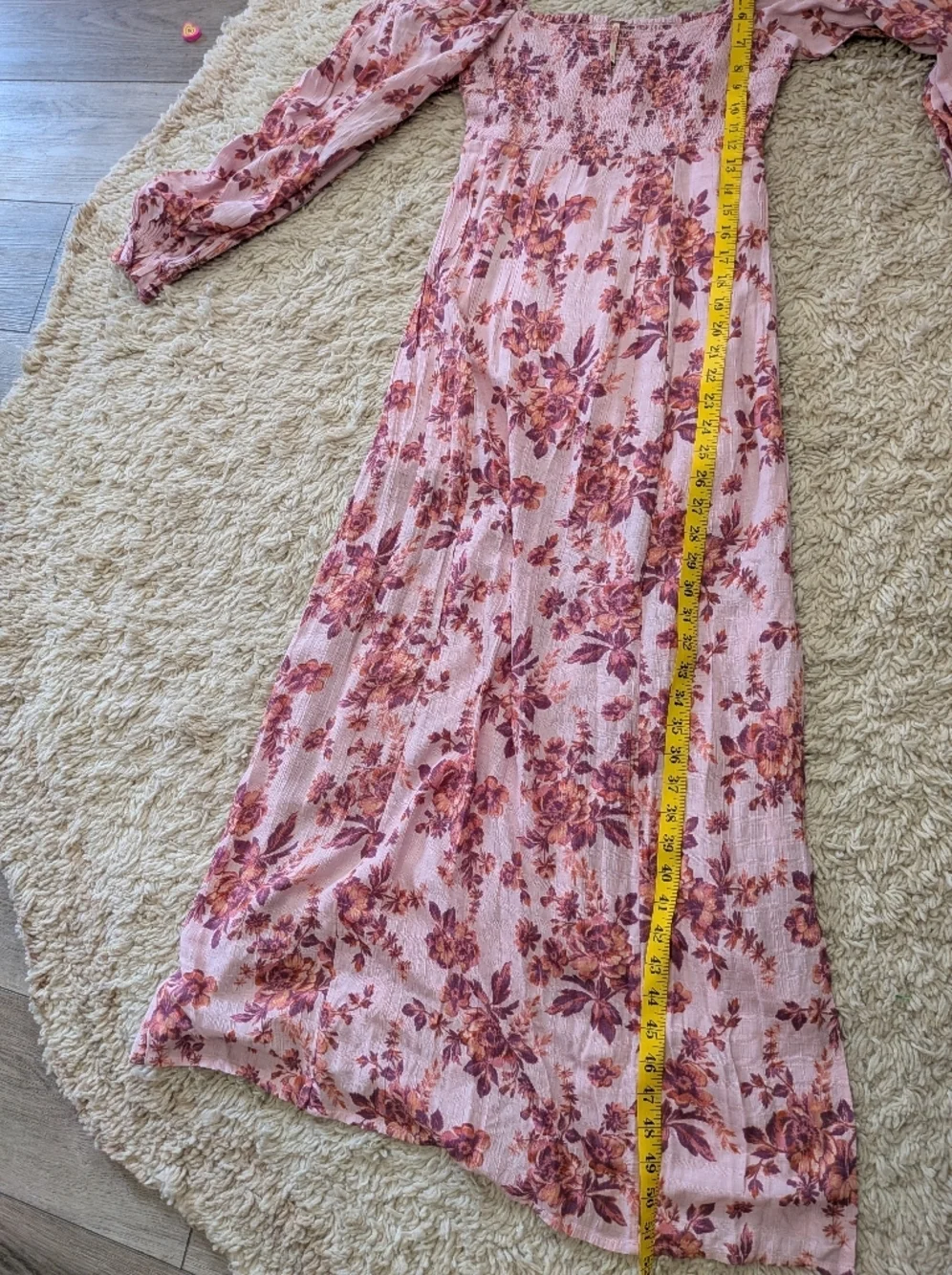 Free People Jaymes Floral Print Long Sleeve Smocked Peasant Midi Dress